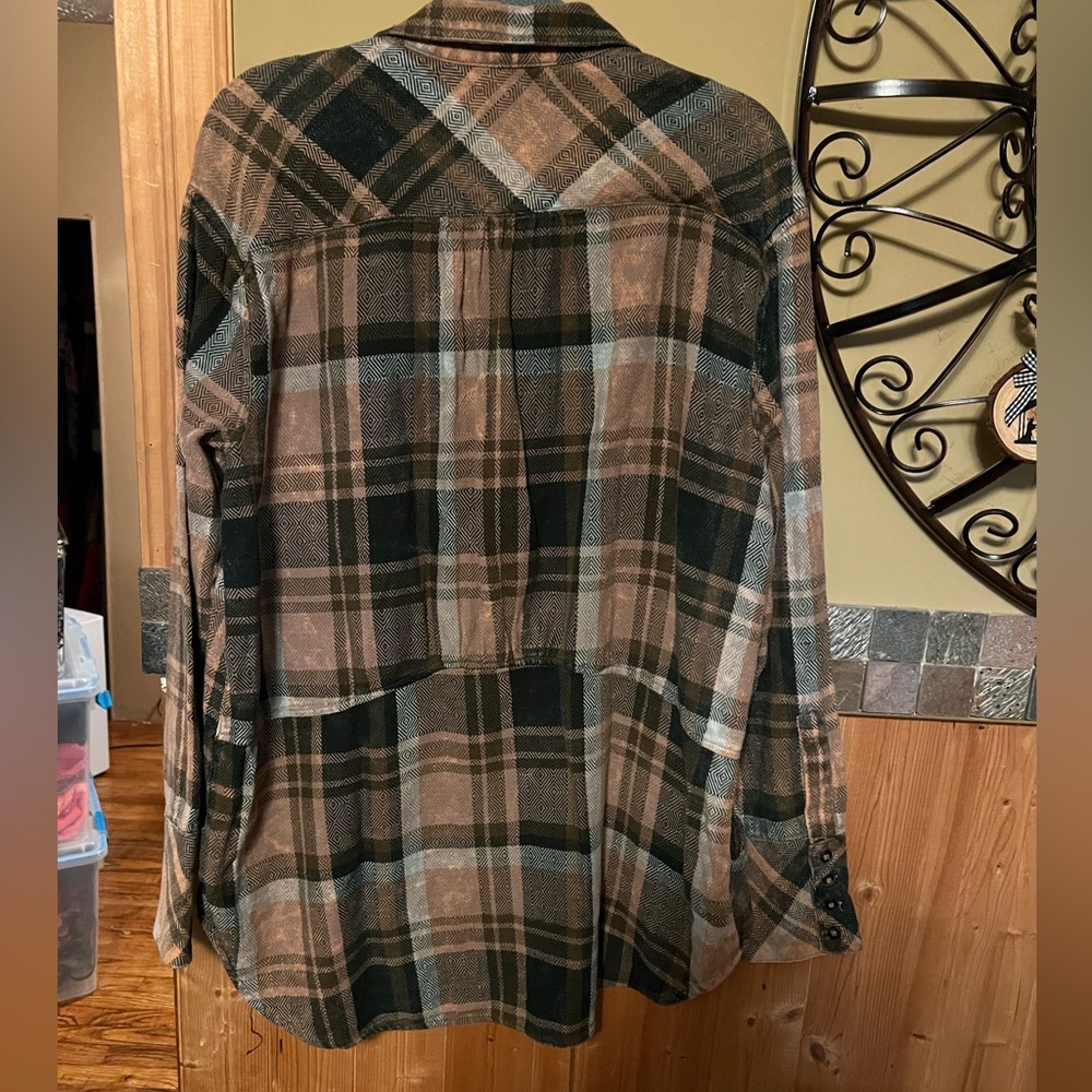 Free People Plaid Pocket Flannel Button-Up Shirt - Picture 3 of 3